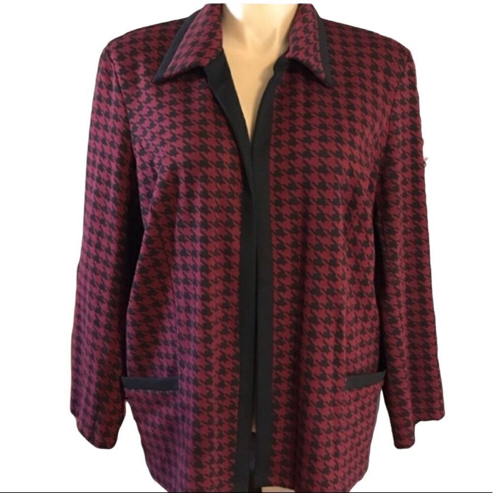 Bon Worth XL Houndstooth Jacket Black & Wine Color